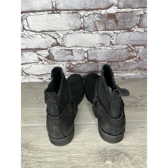 AllSaints Italy Black Leather Harness Ankle Chelsea Boots Women’s 37EU/6.5M US - Picture 4 of 16